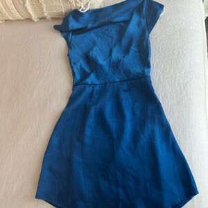 Hello Molly blue silk dress with side zipper